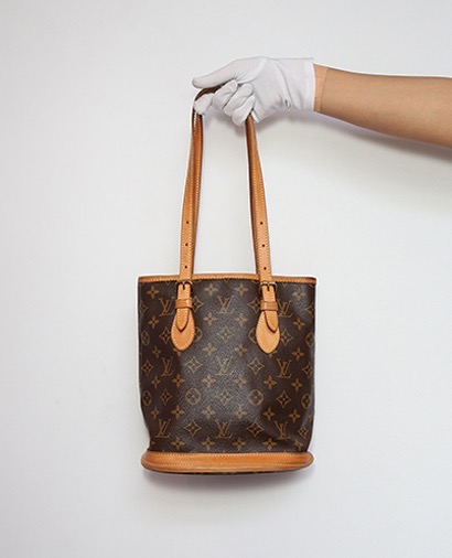 Petit Bucket Bag, &pound;275, Handbags, Brown, Canvas, Front view